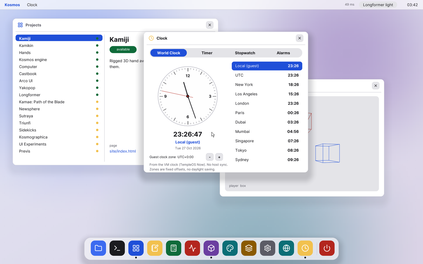 The Clock app showing world clocks