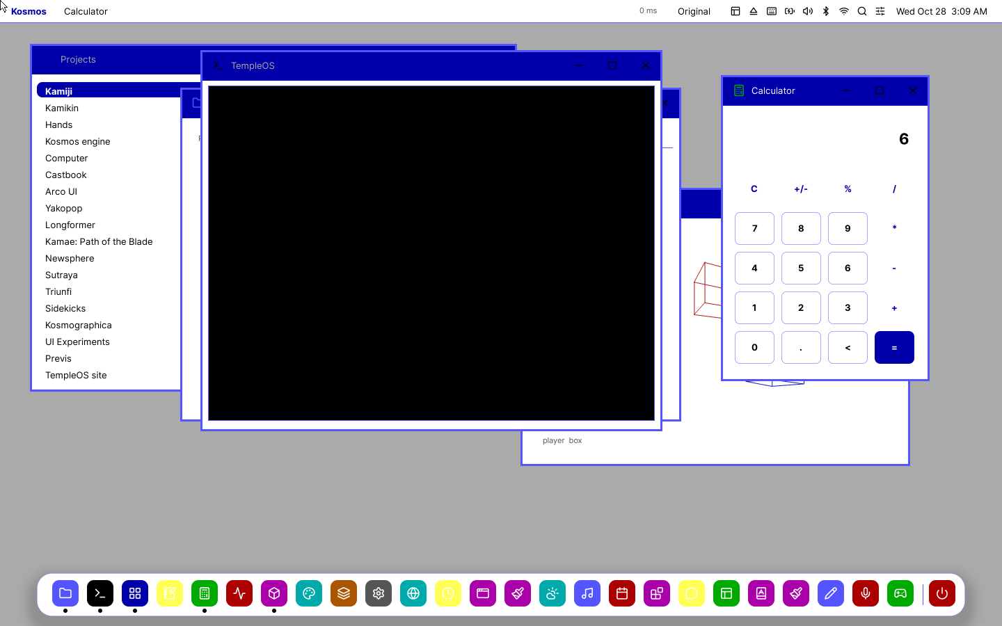 The desktop in the Original style: flat, square, blue title bars on grey
