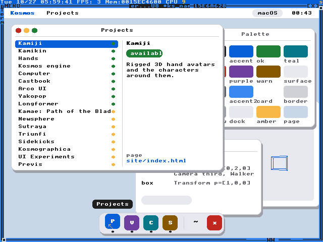 A 640x480 desktop with a menubar, rounded windows and a dock, in the macOS style