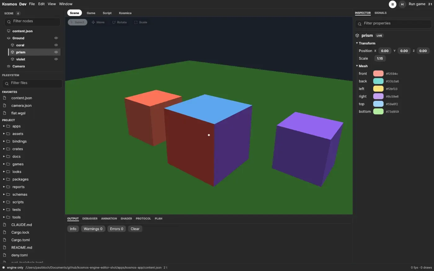 The editor beside a scene of cubes