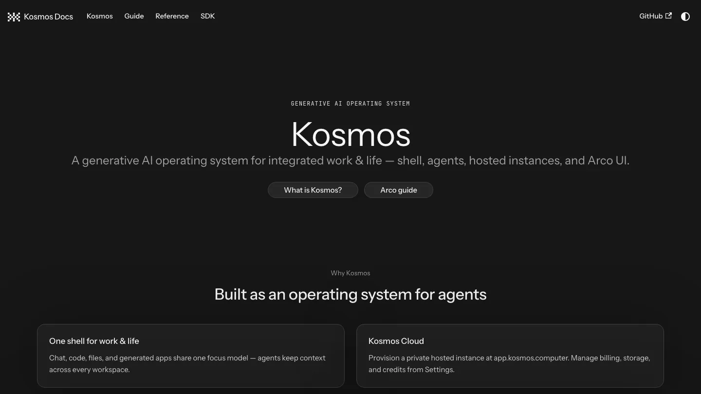 The Kosmos documentation site, for the platform the SDK talks to