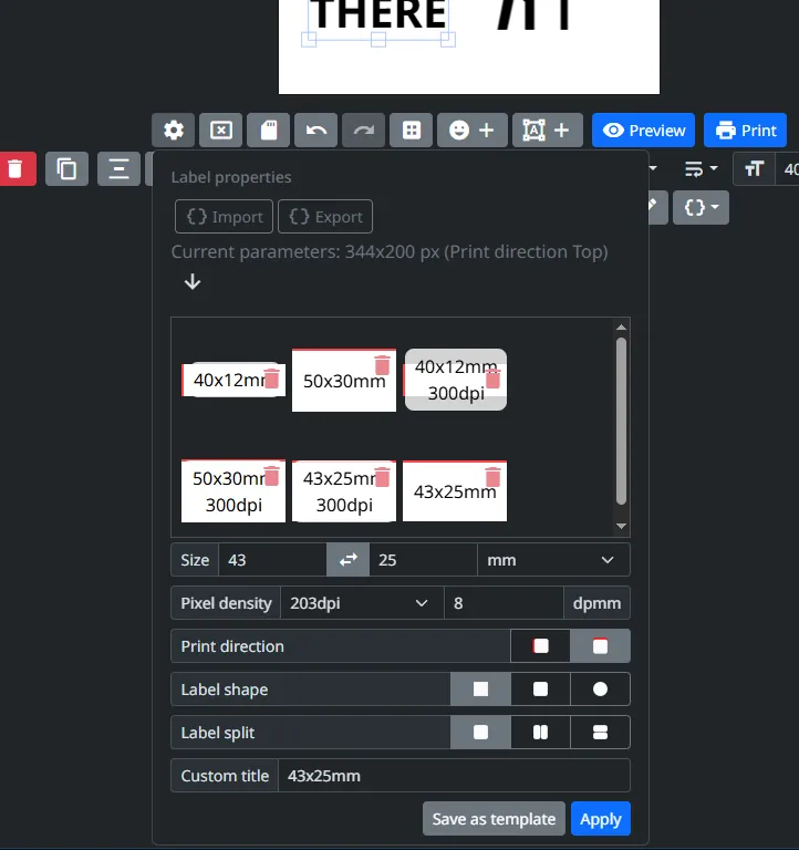 Label size, density and layout settings