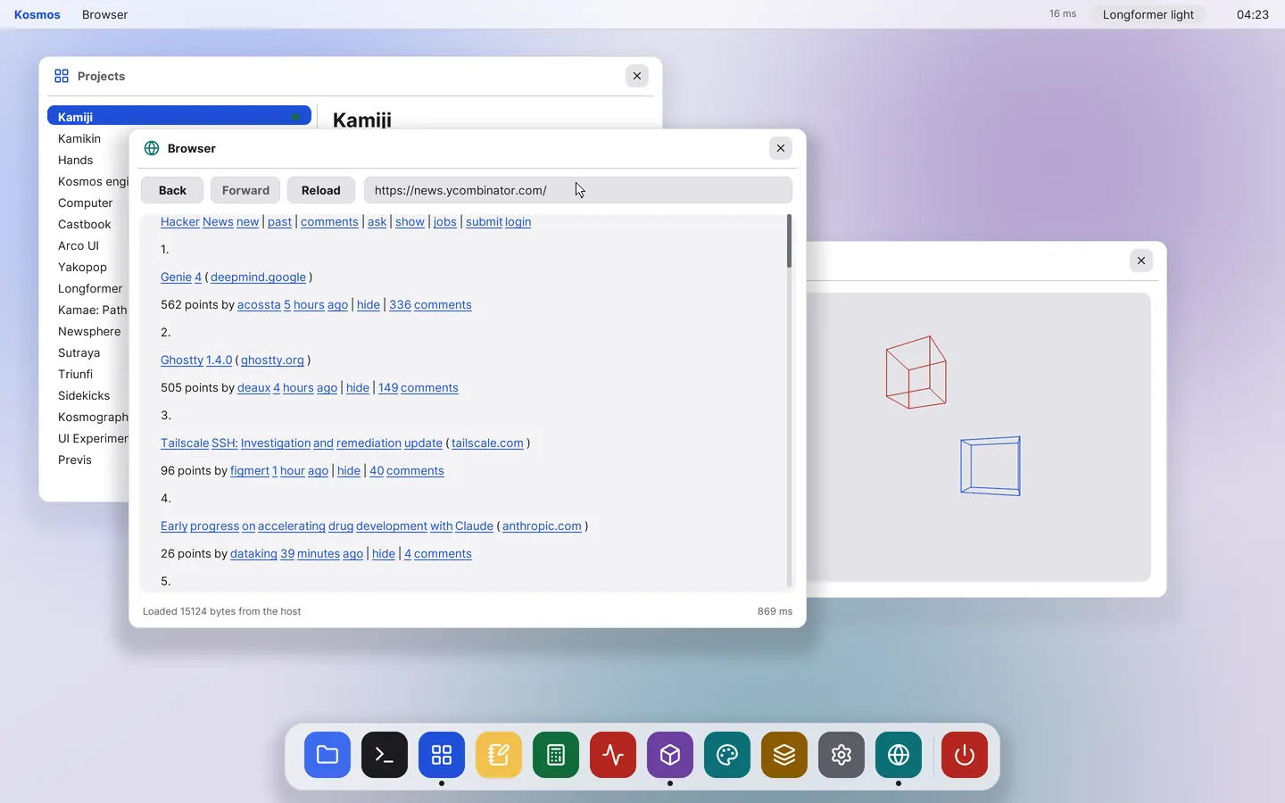 The browser showing Hacker News