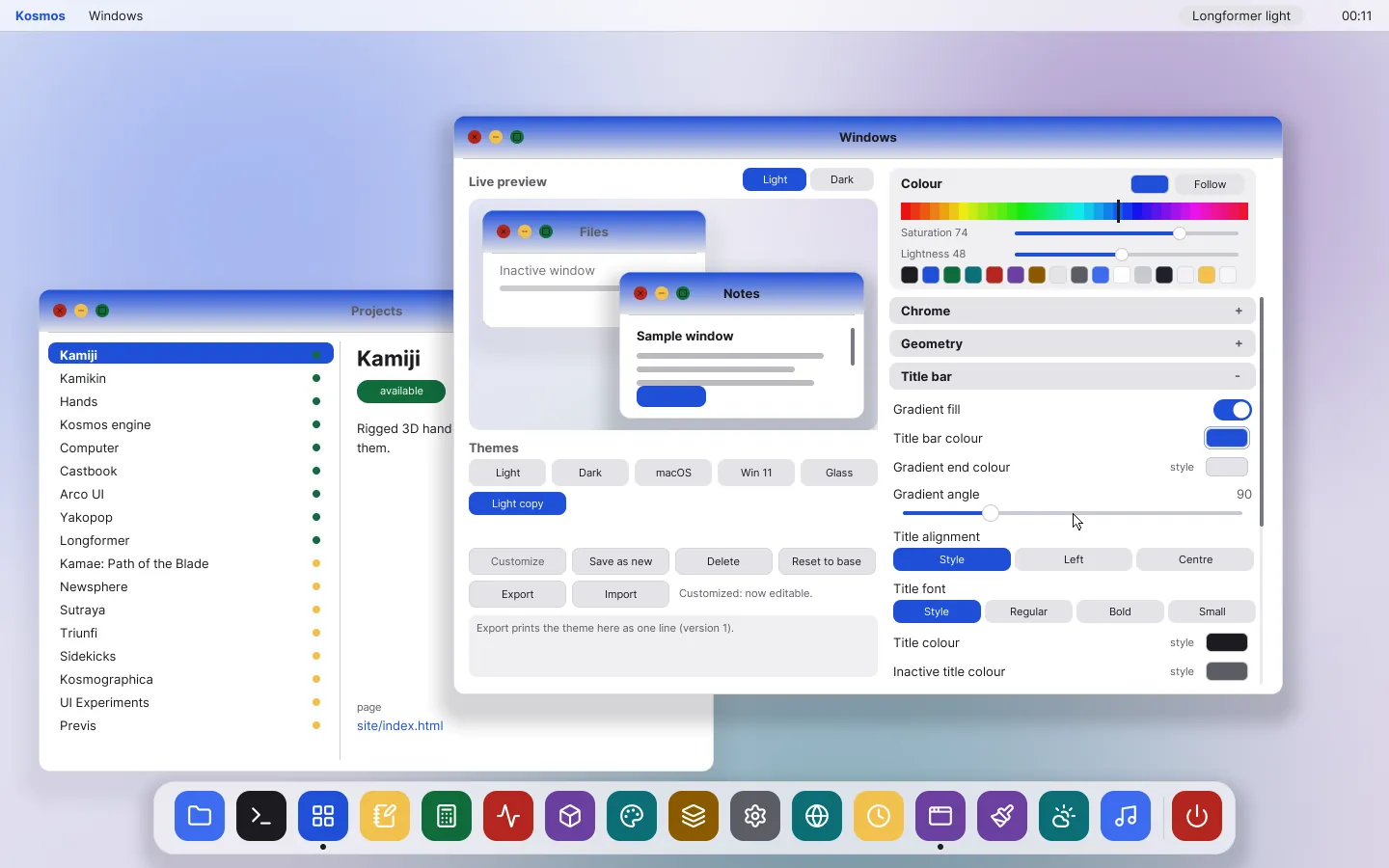 The Windows style editor with live previews